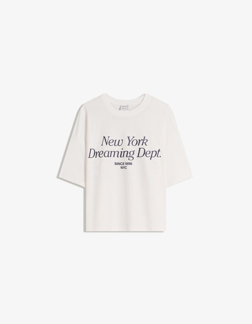 Boxy-fit short sleeve print T-shirt-Off white