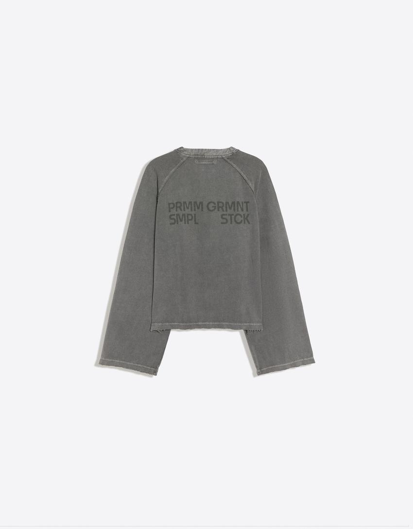 Langarmshirt mit Print und Rundausschnitt mit Knopfleiste-Dunkelgrau