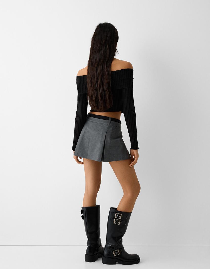 Jupe-culotte tailoring plissée-Gris-1