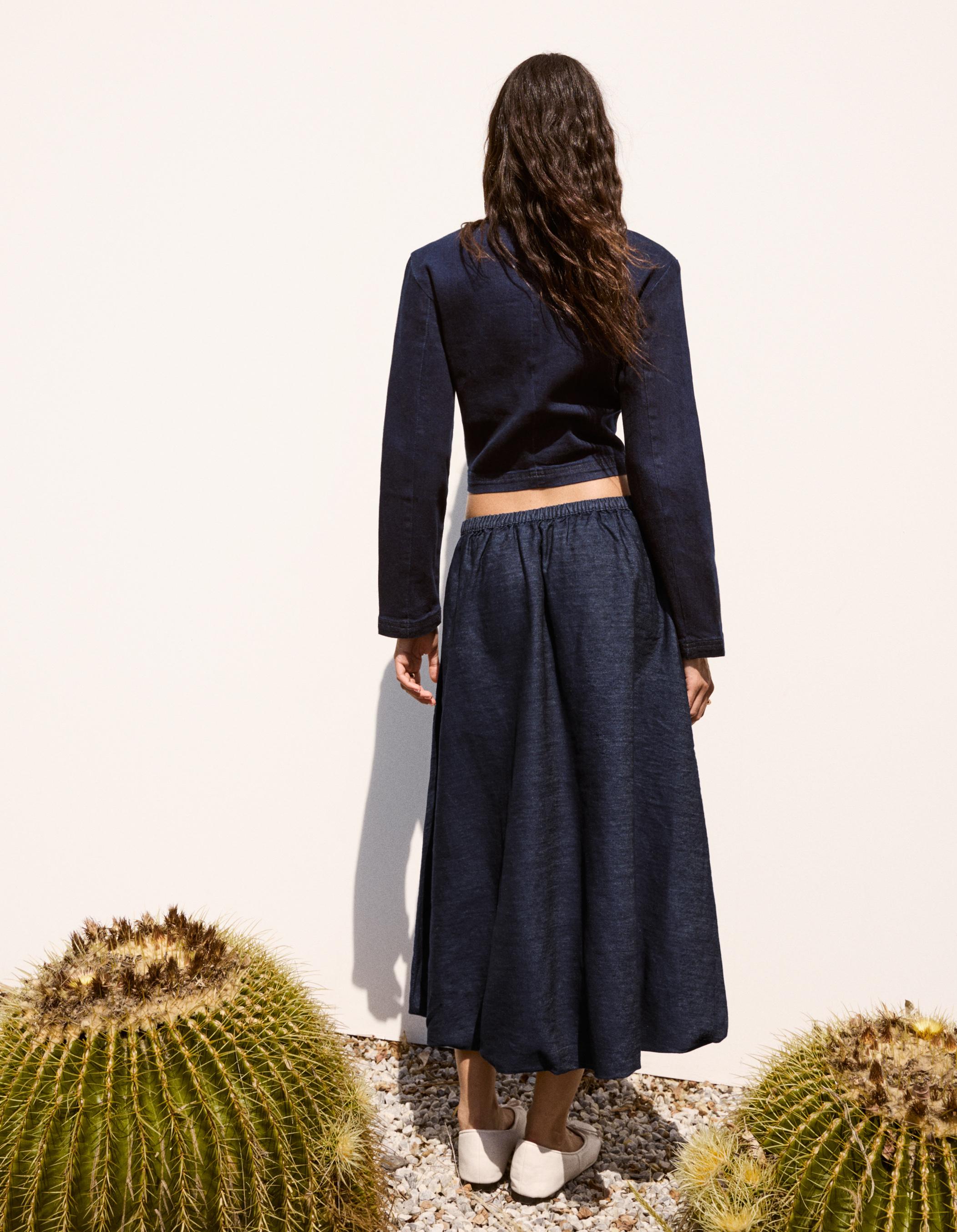 Denim balloon midi skirt — Navy