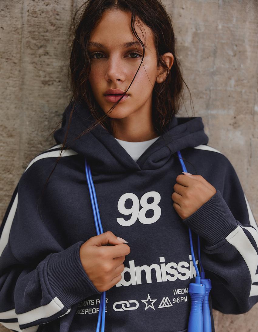 Printed hooded sweatshirt-Navy