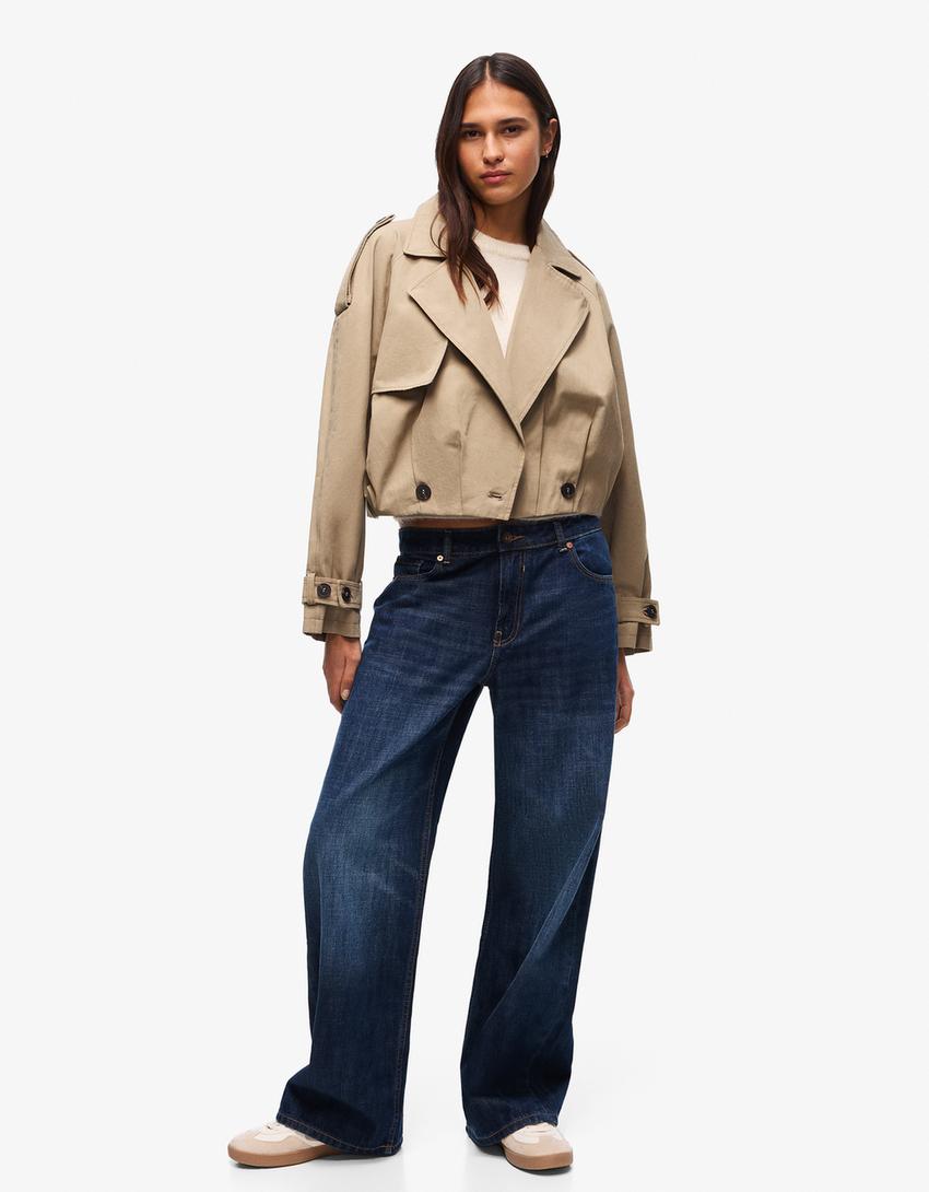 Balloon effect cropped trench coat-Camel