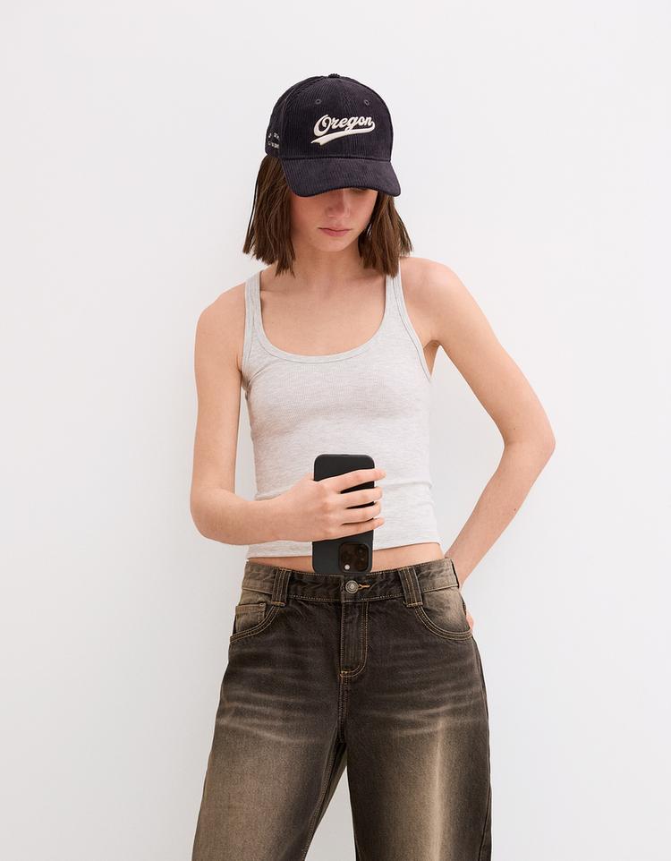 Sleeveless ribbed T-shirt