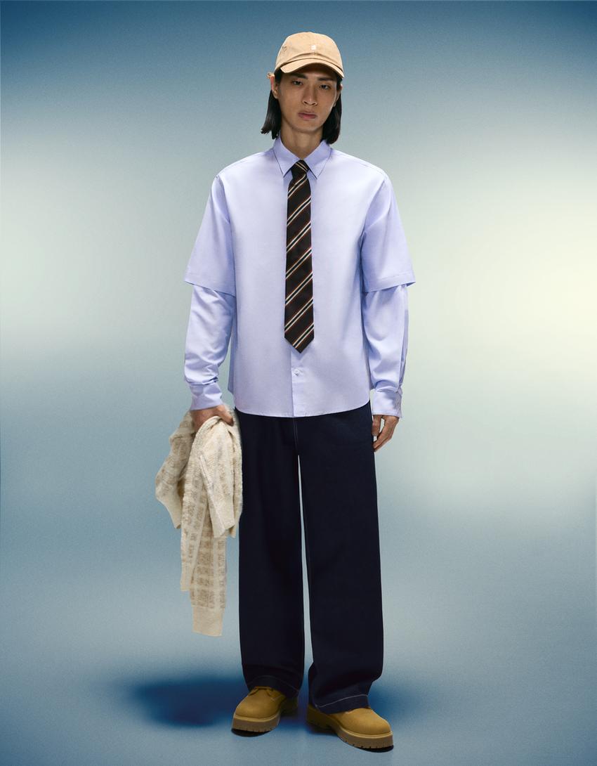 Chemise oversize double manche-Bleu clair