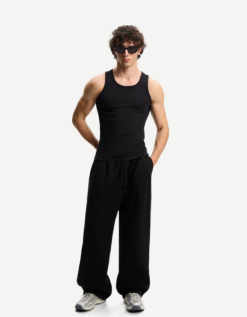 Ribbed vest top-Black-3
