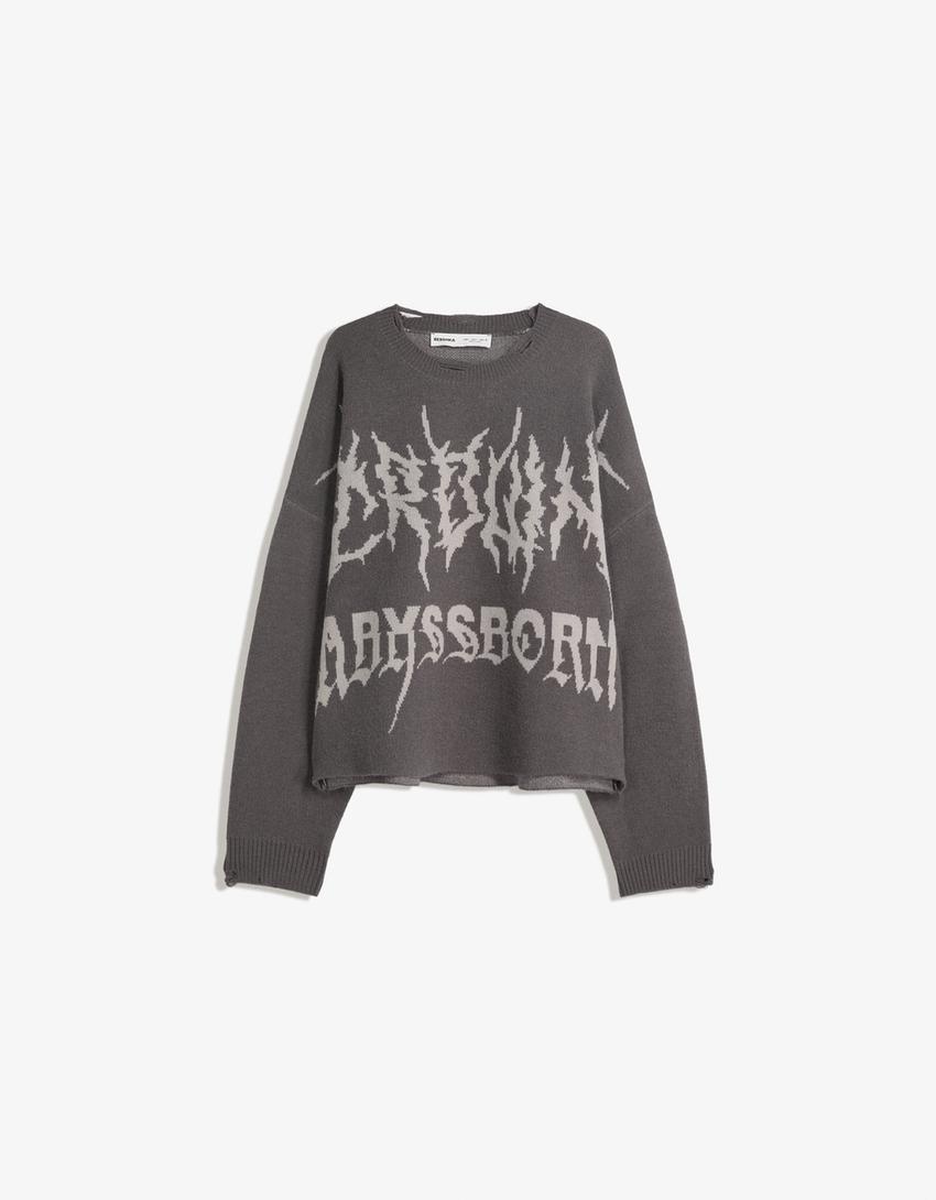 Jacquard-Cropped-Pullover-Grau