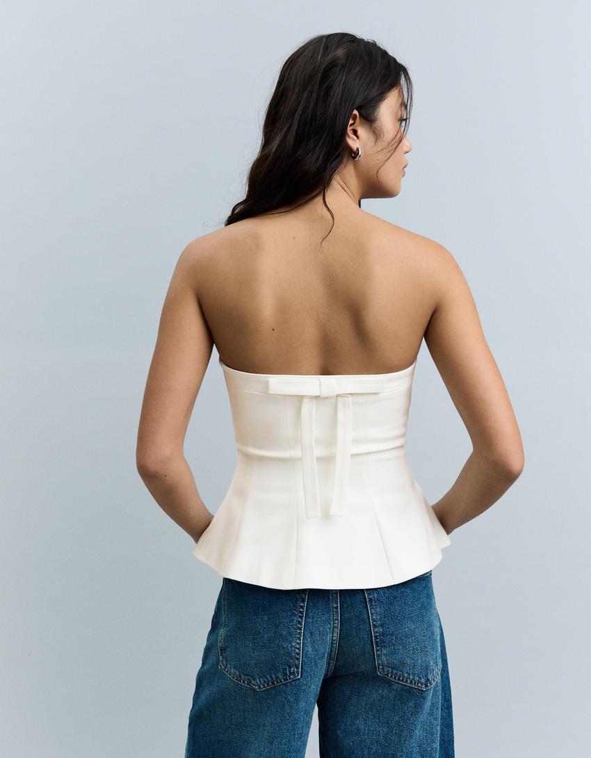 Bustier top with back bow-White