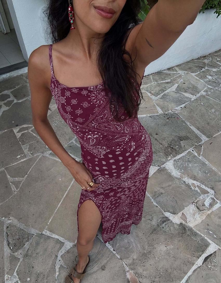 Midikleid aus Tüll mit Print-Bordeaux-0