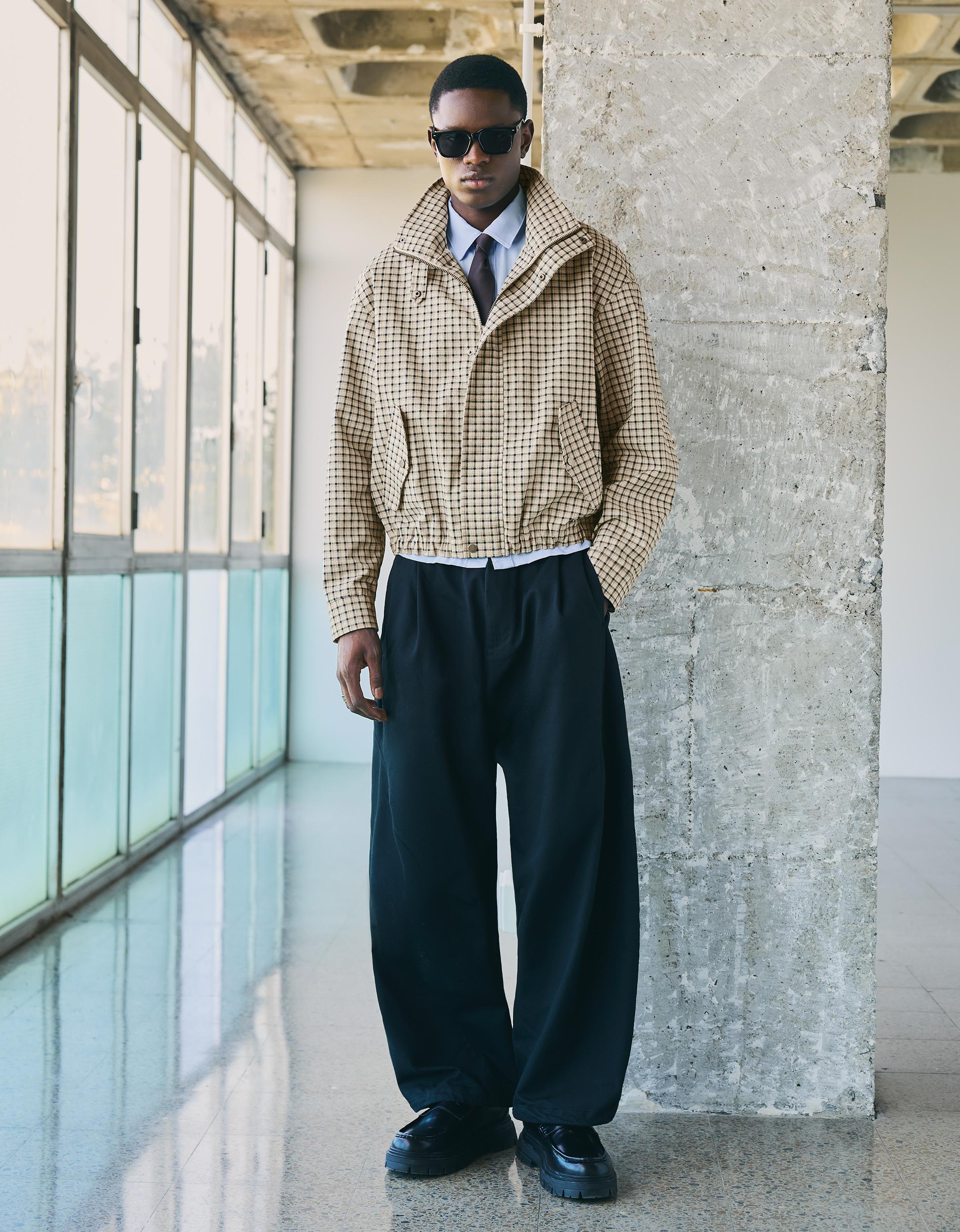 Check zip-up jacket — Cream
