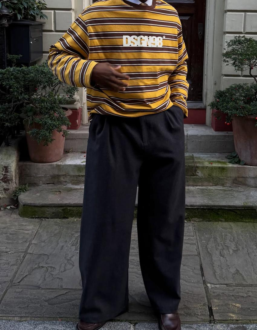 Retro print long sleeve T-shirt-Mustard