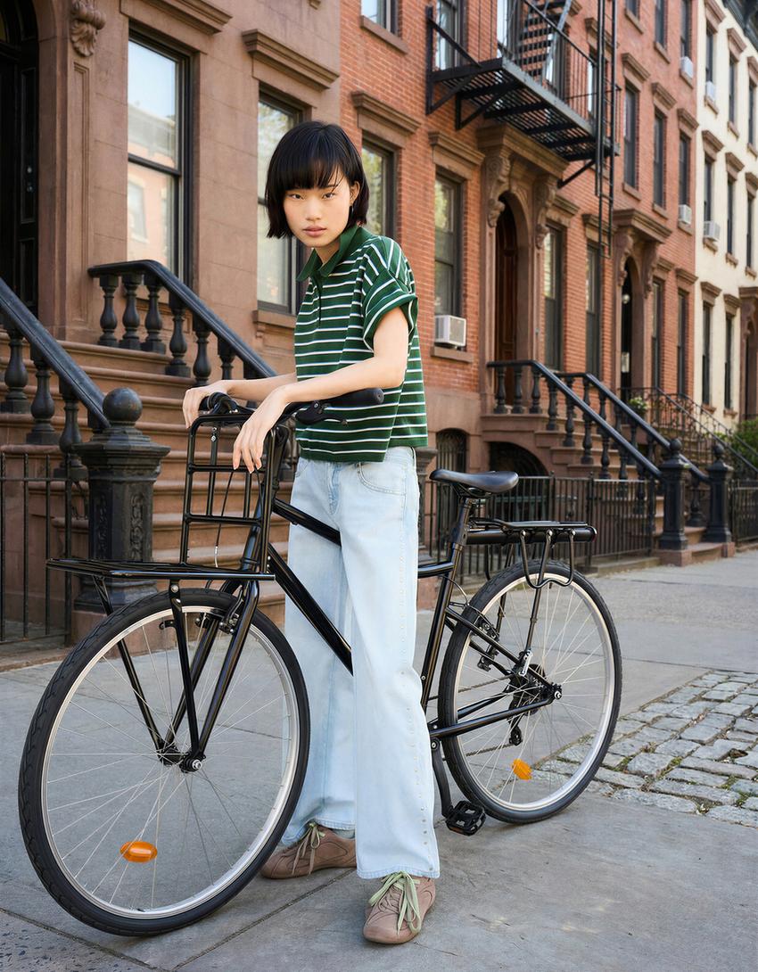 Pull col polo rayé-Vert