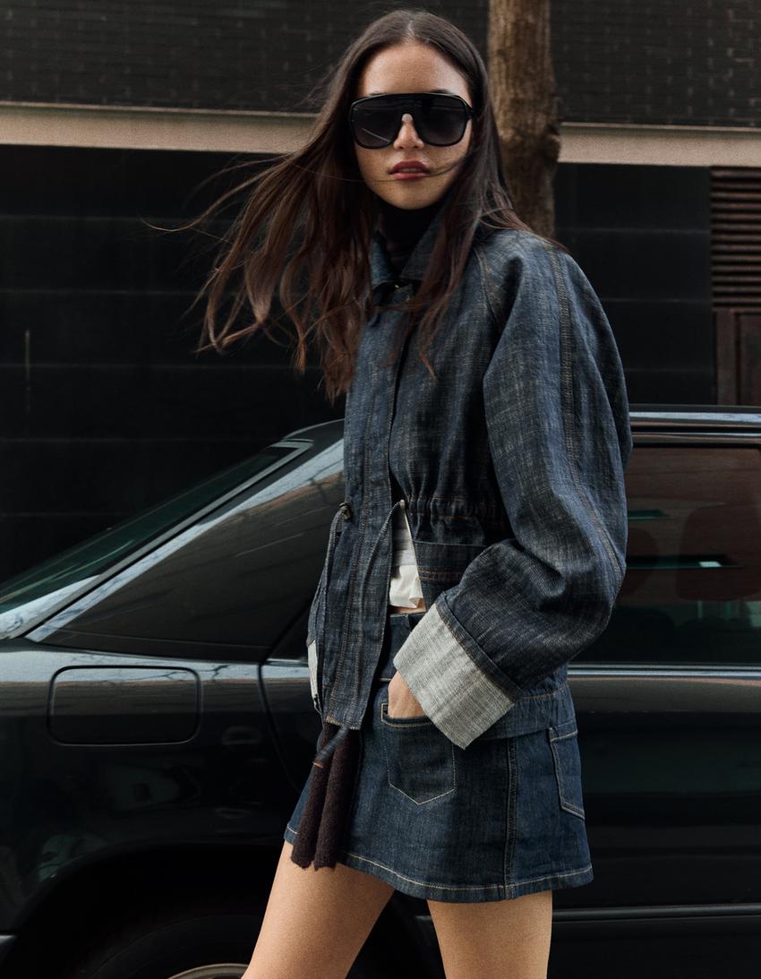 Textured oversize denim jacket-Blue