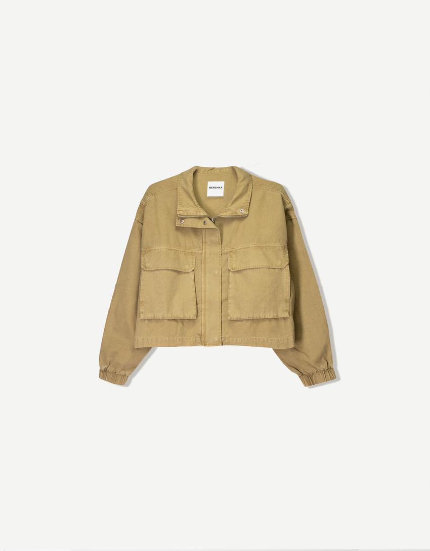 Maxi jacket with pockets-Khaki-3
