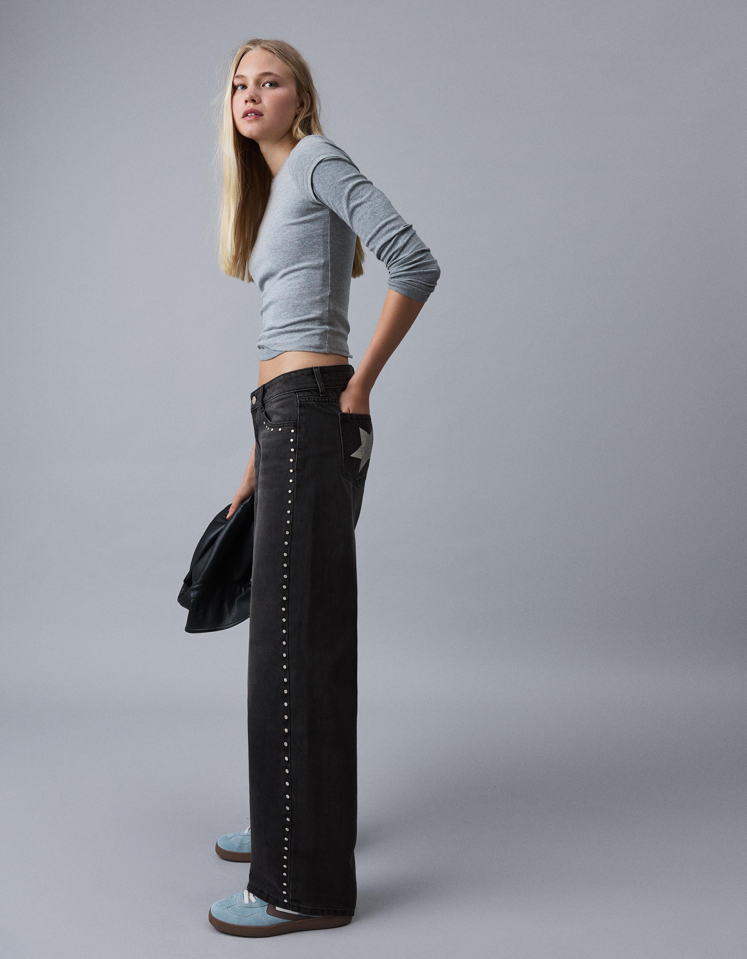 Yıldız cepli zımbalı düşük bel baggy fit jean - Görsel 34