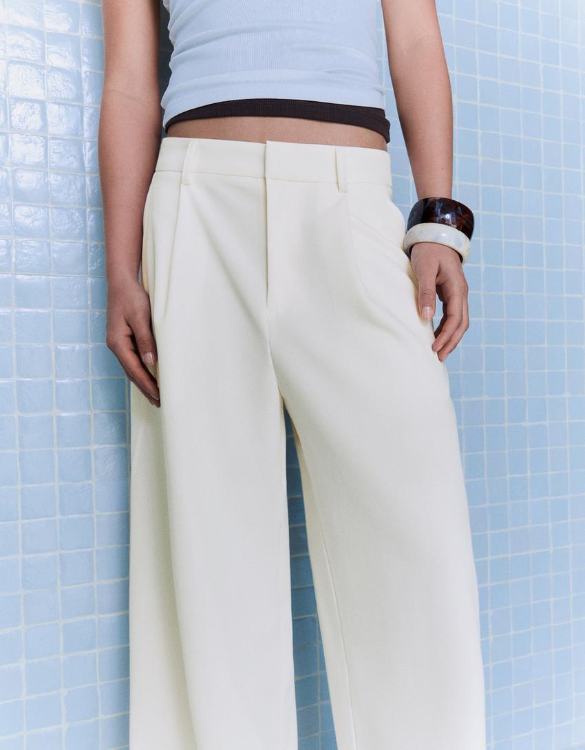 Pantalon volume double tissu-Écru