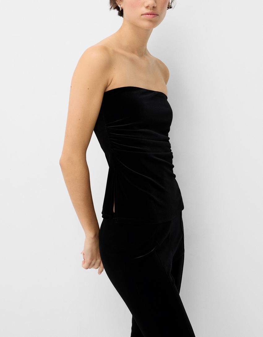 Top bandeau frunces velvet-Negro-2