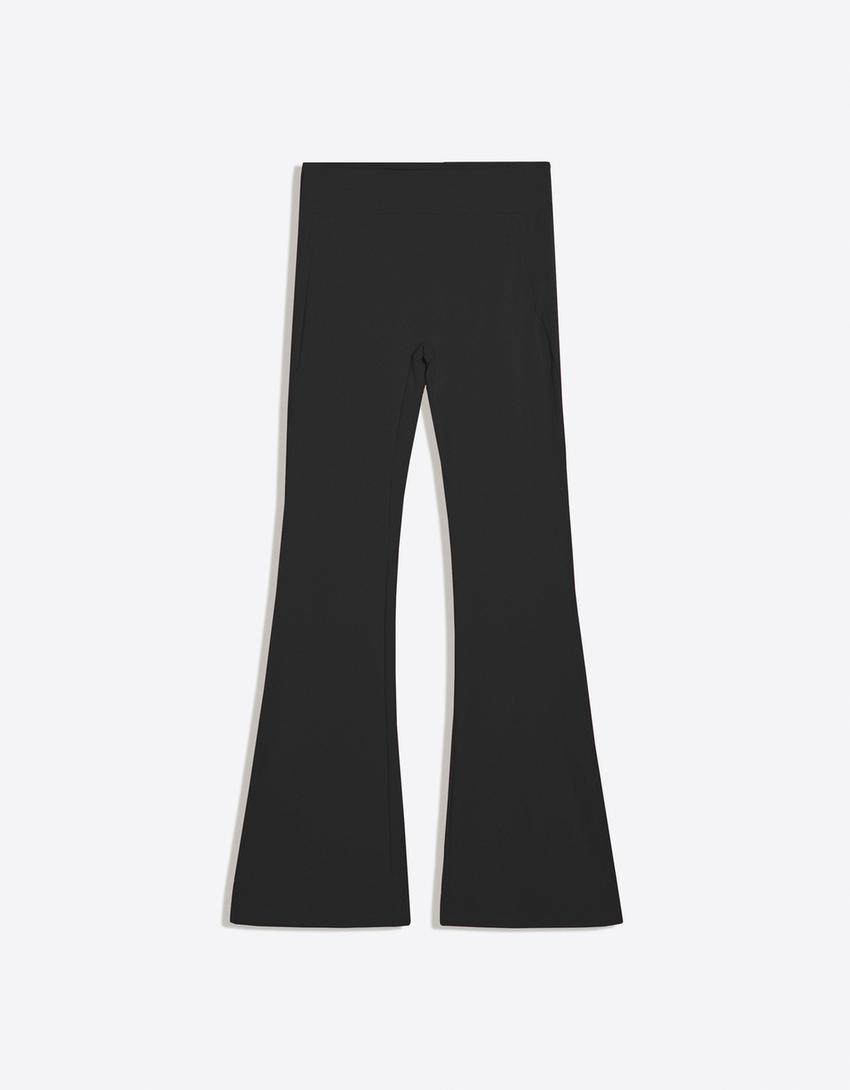 Breathable & quick-dry technical fabric flared trousers-Black