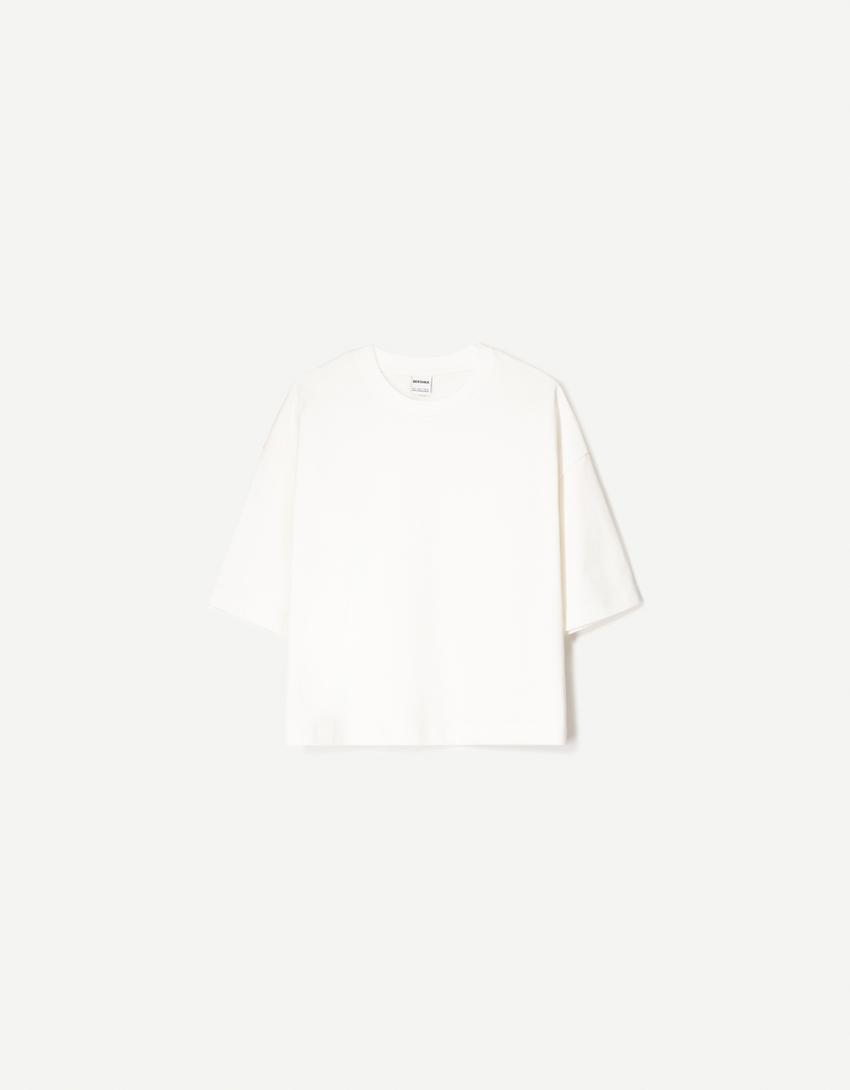 T-shirt manches courtes boxy heavy cotton-Blanc cassé