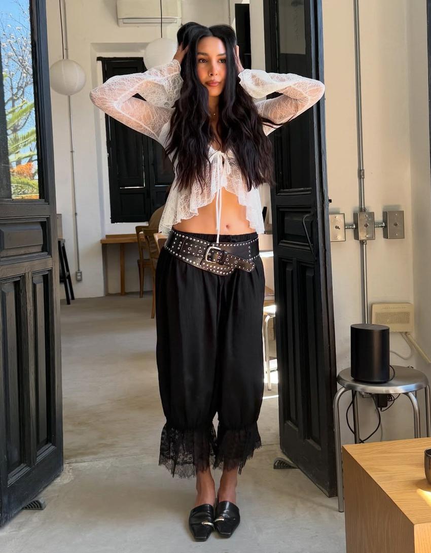 Lace ruffled T-shirt-White