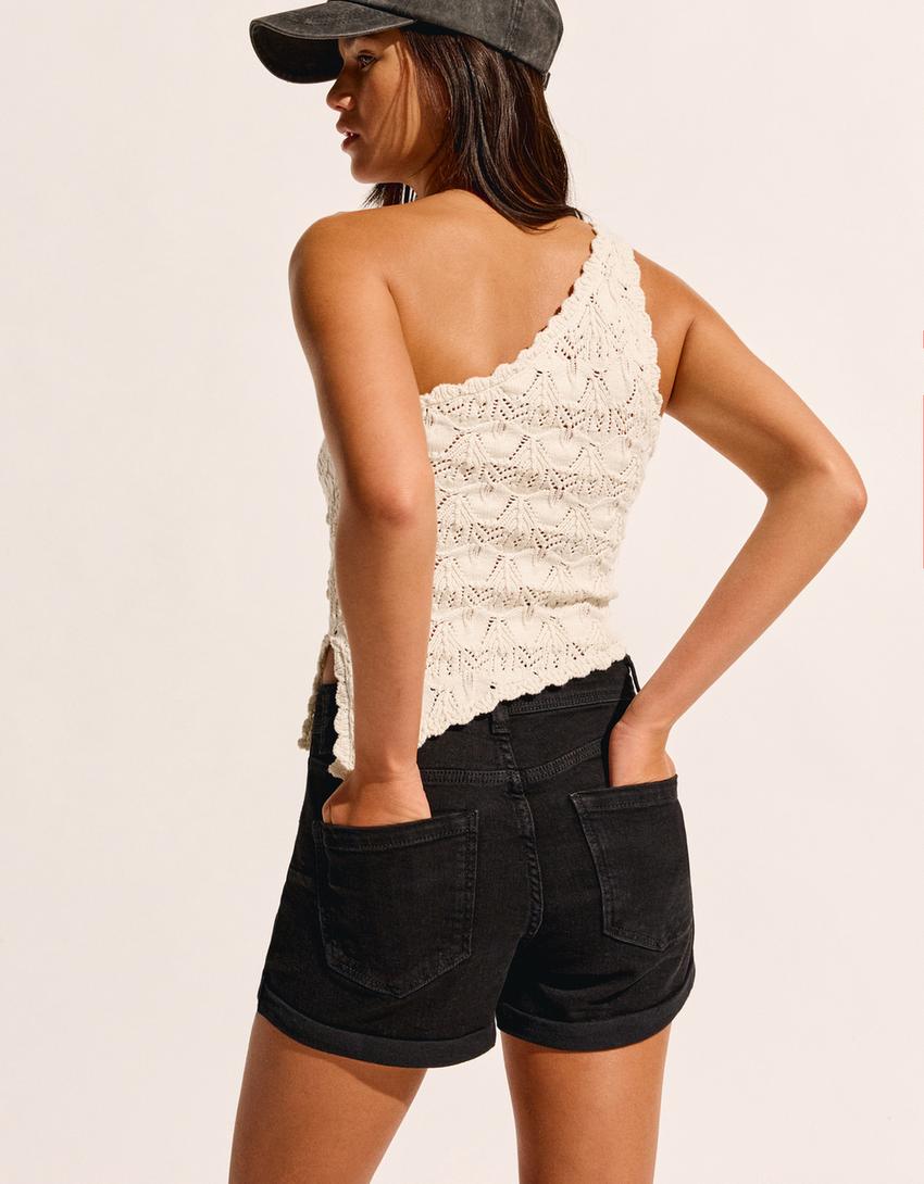 Short denim retroussé-Noir-2