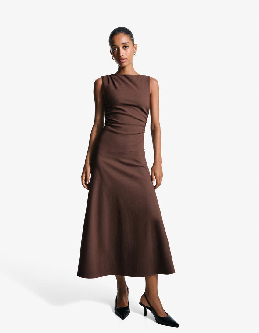 Bengaline midi dress-Brown