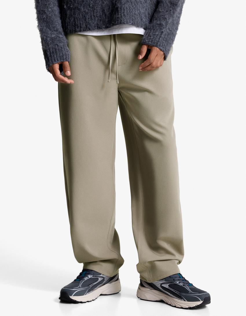Straight-fit tailored jogging trousers-Sand