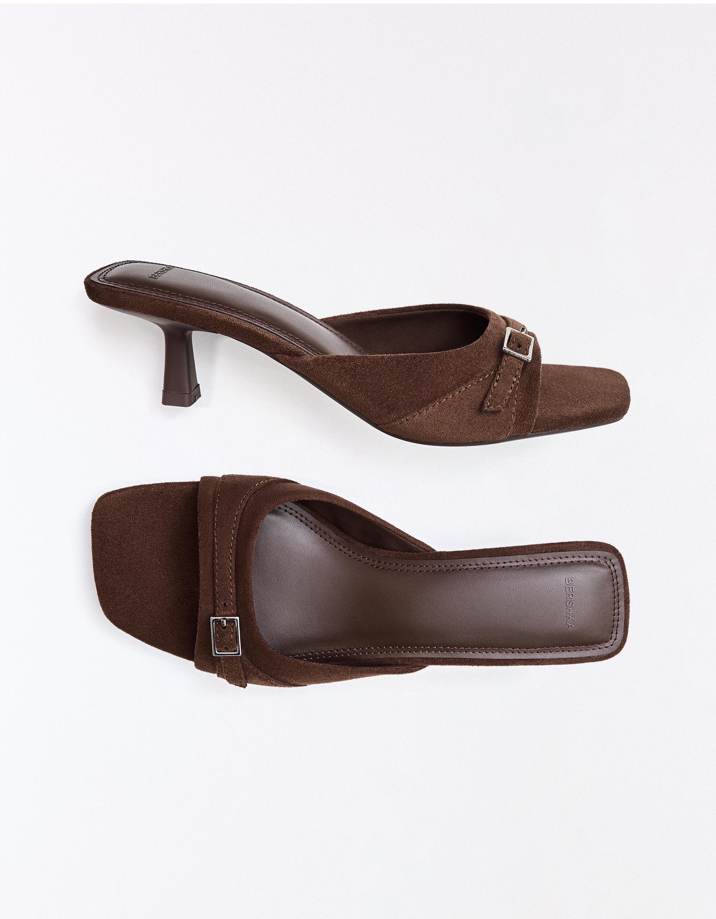BUCKLED MULE SANDALS — Brown