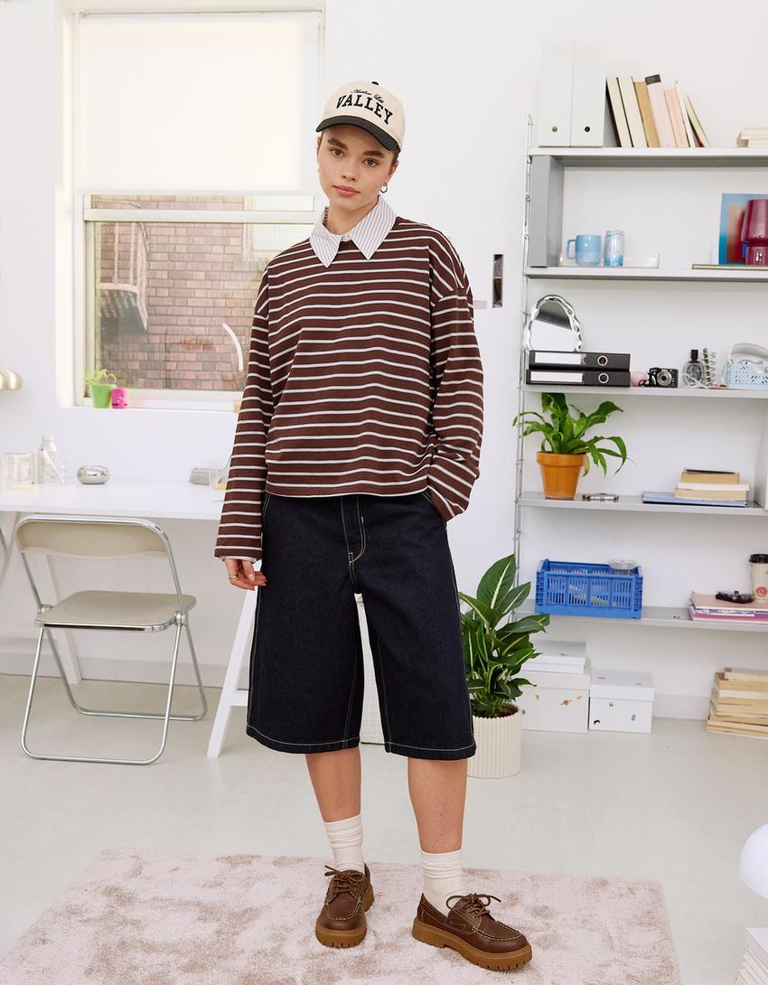 Bermuda jorts in denim skater-Marino-0