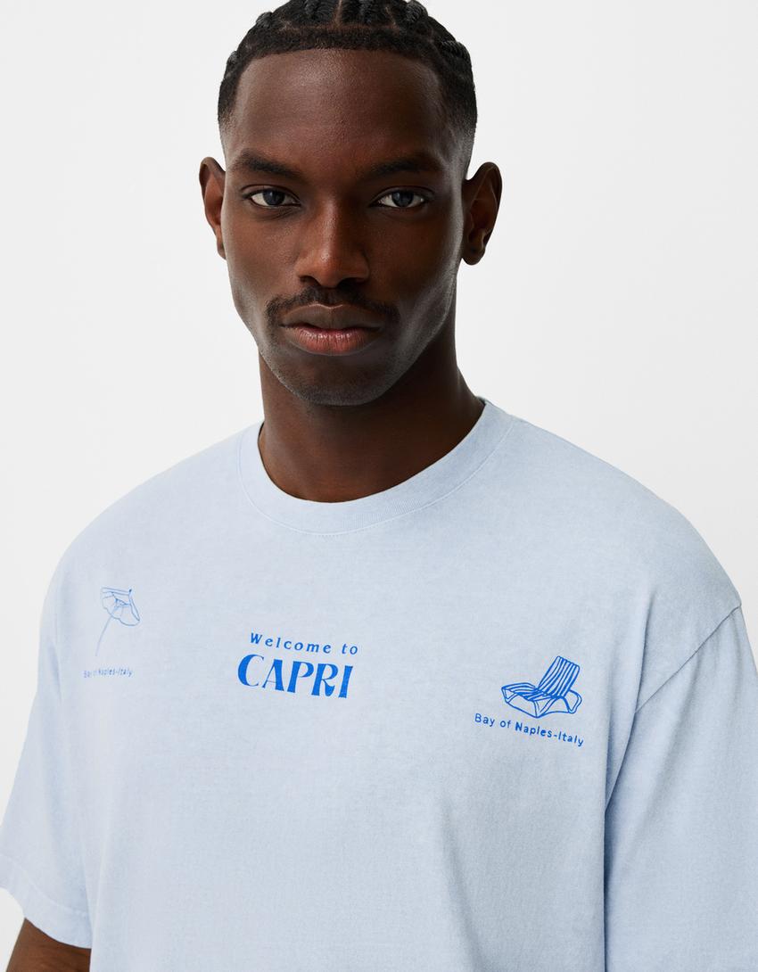 T-shirt de manga curta levada estampado-Azul claro-2