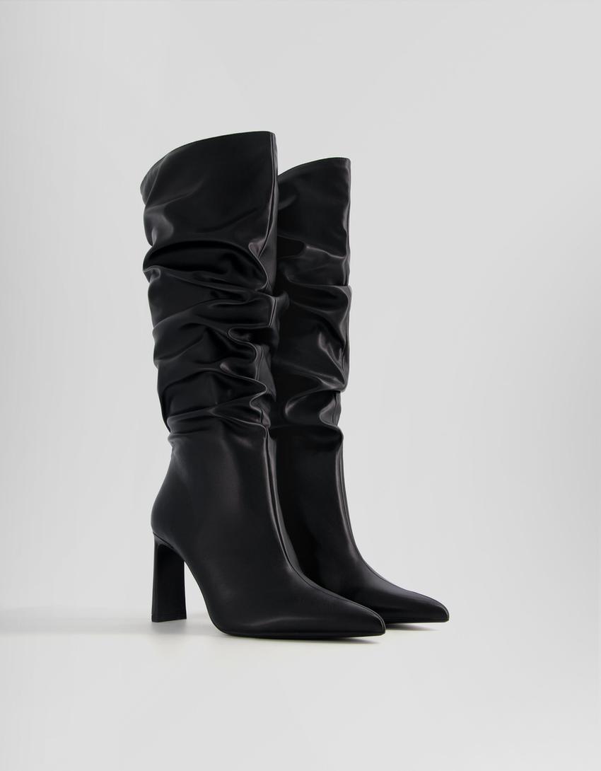 Slouchy high-heel boots-BLACK