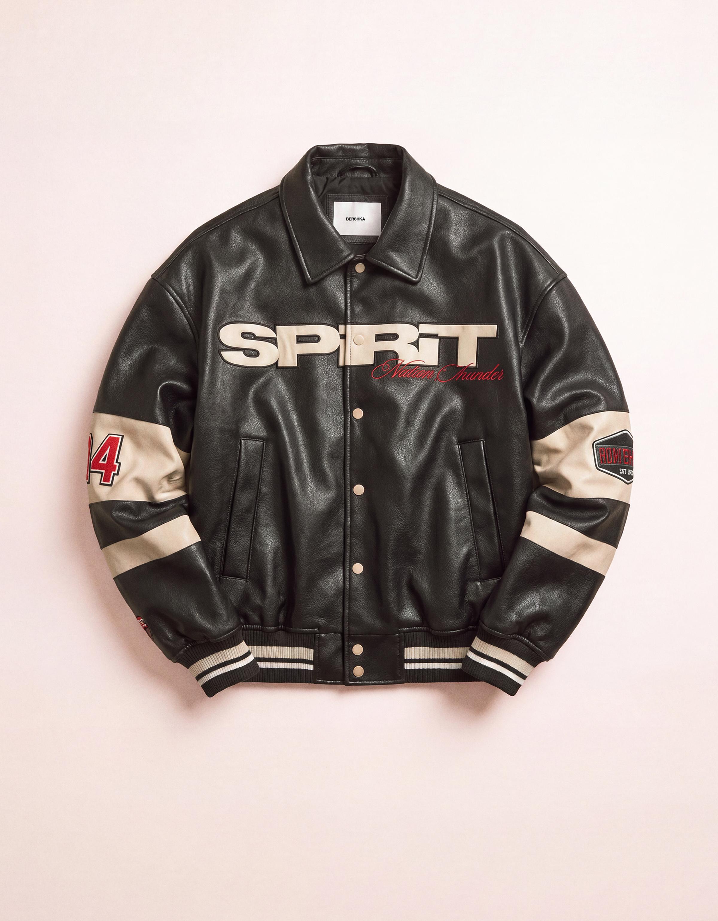 Graphic leather effect jacket — Black
