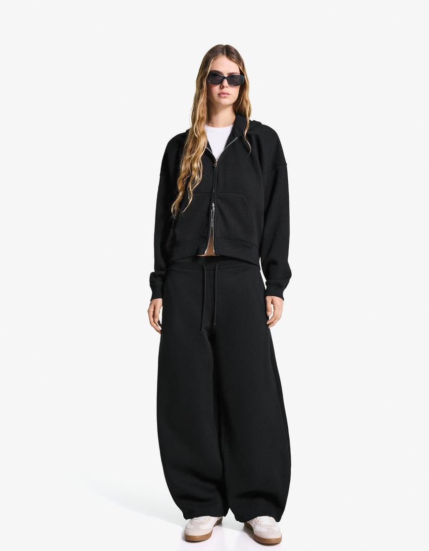Oversized hoodie met rits-Zwart-2