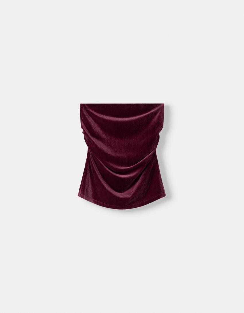 Top bandeau frunces velvet-Burdeos-5
