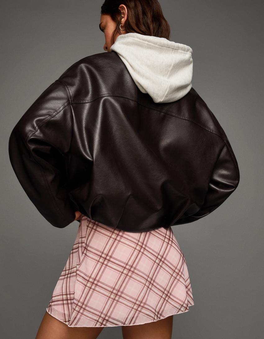 Blouson bomber similicuir ceinture-Marron-1