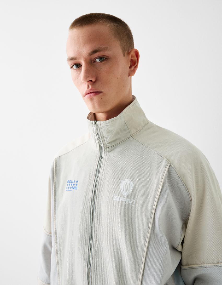 جاكيت بومبر دنيم فضفاض-كريمي-2