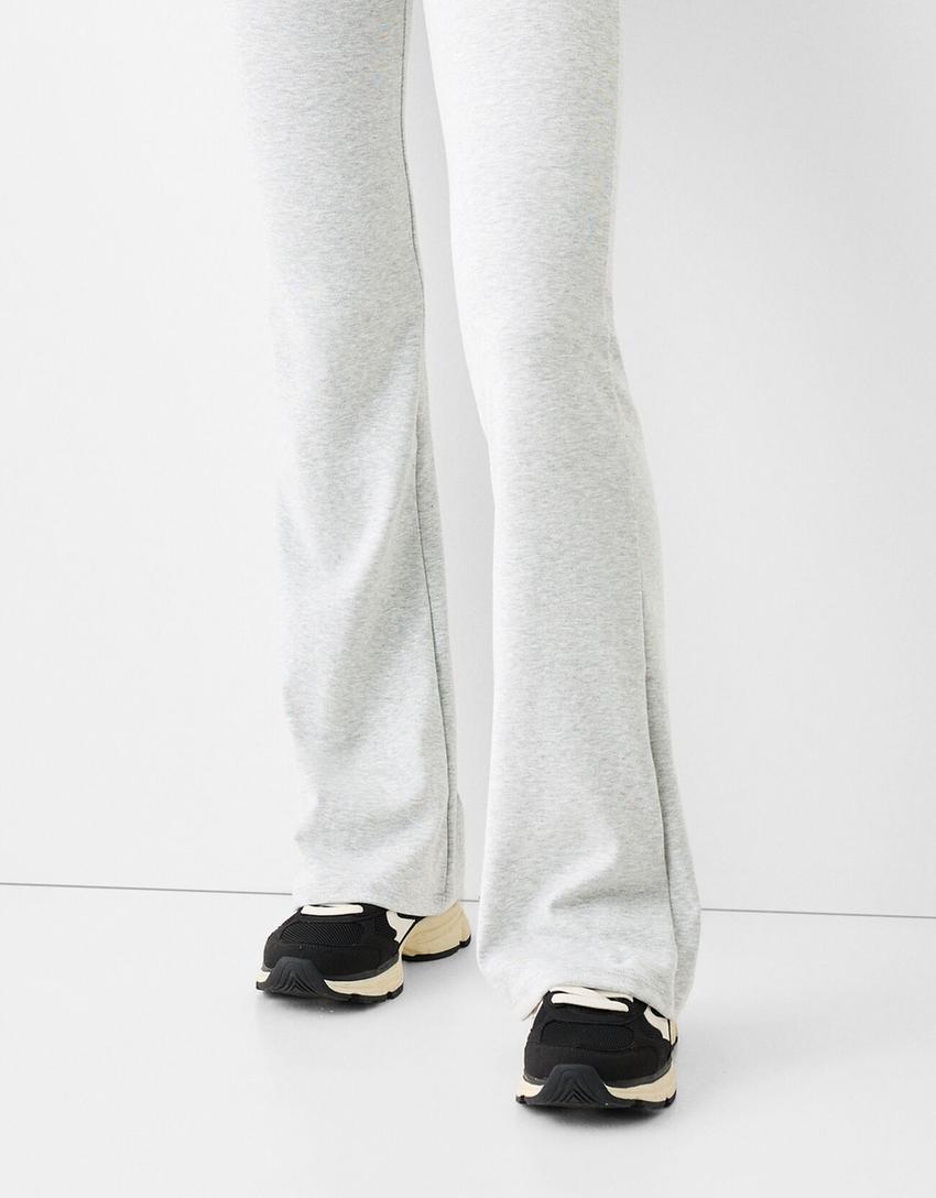 Pantalón flare cintura canalé-Gris-5