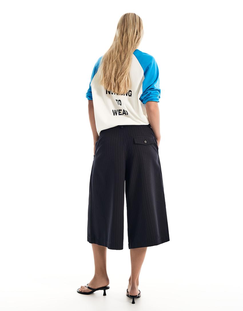 Bermuda culotte listrada-Marinho