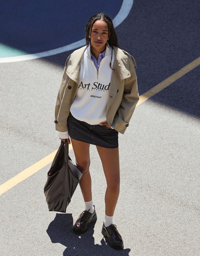 Printed quarter-zip sweatshirt-White