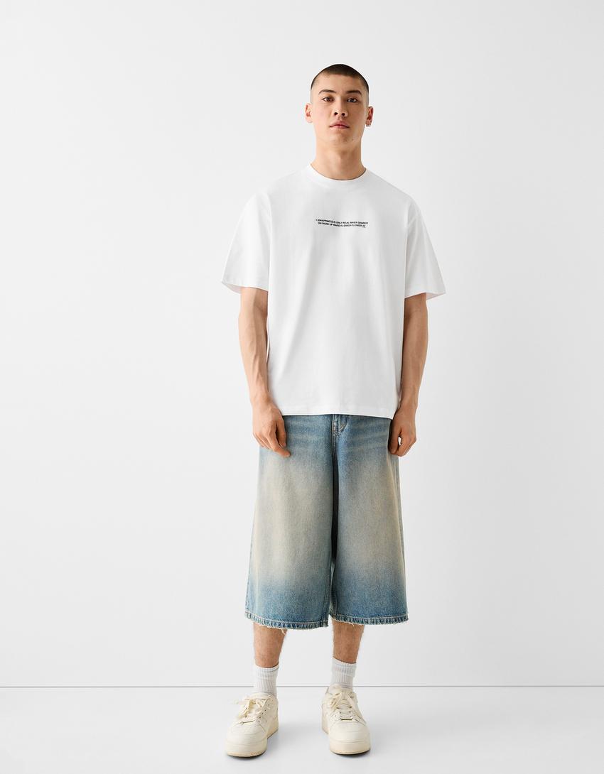 T-shirt manga curta boxy estampado-Branco-3