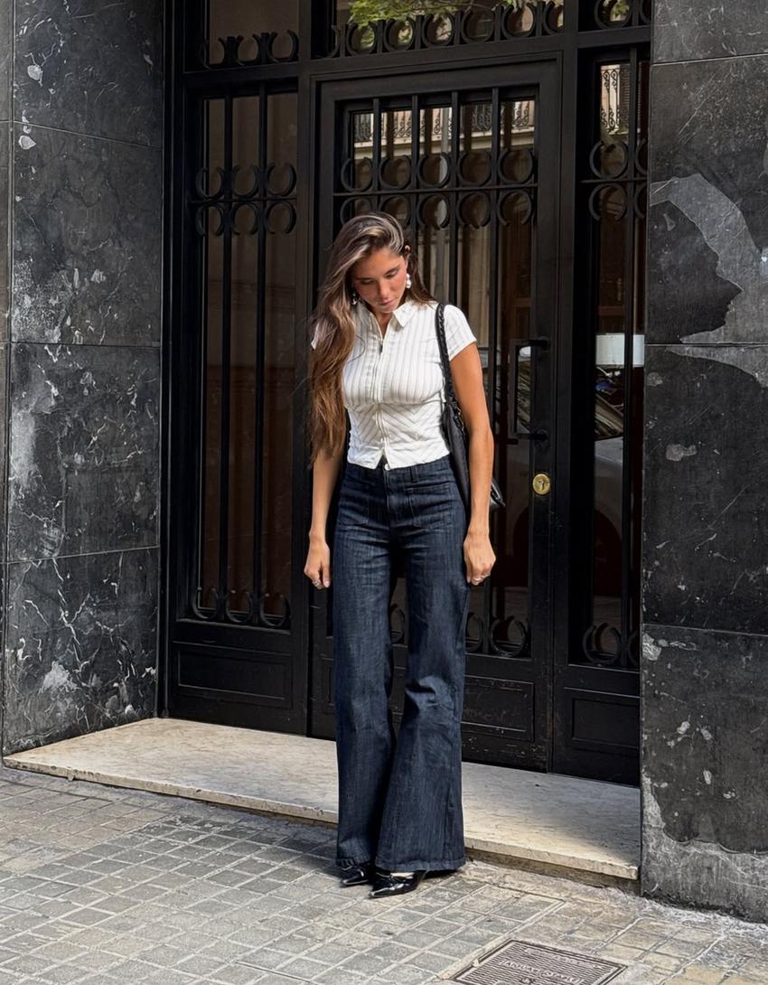 Jeans flare confort poches-Marine