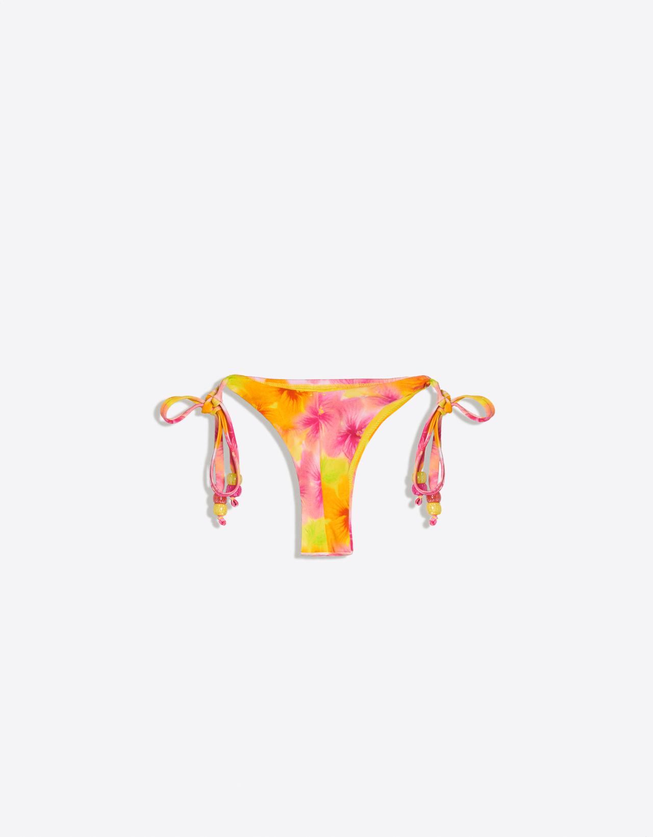 Floral thong bikini briefs — Orange