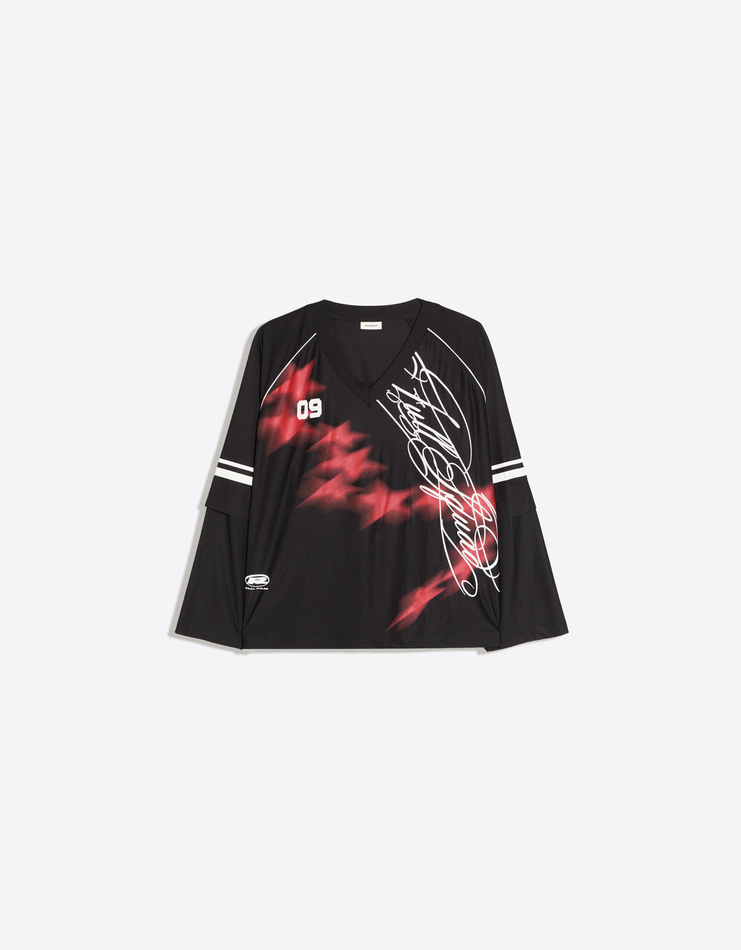 Oversize double sleeve print T-shirt — Black