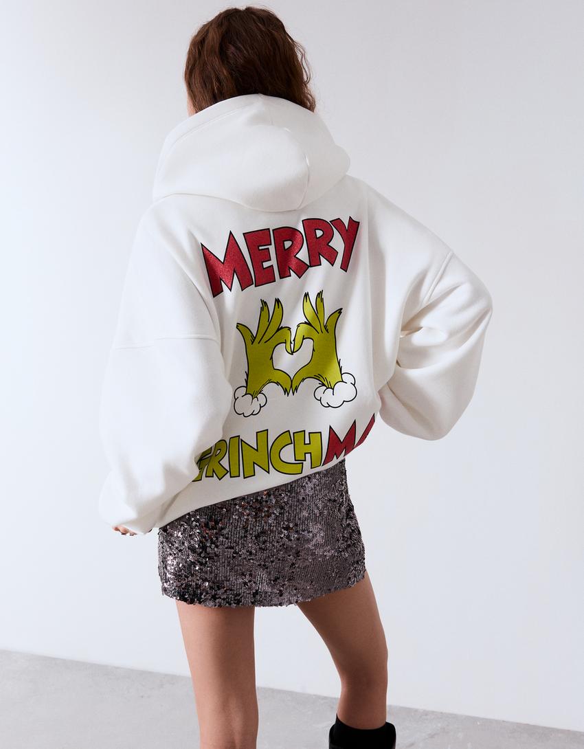 The Grinch kapüşonlu baskılı sweatshirt-Kirli beyaz