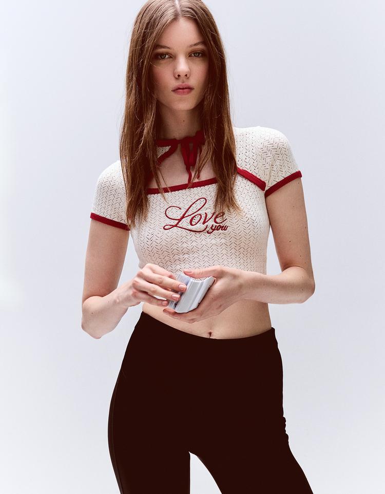 Contrast short sleeve sweater