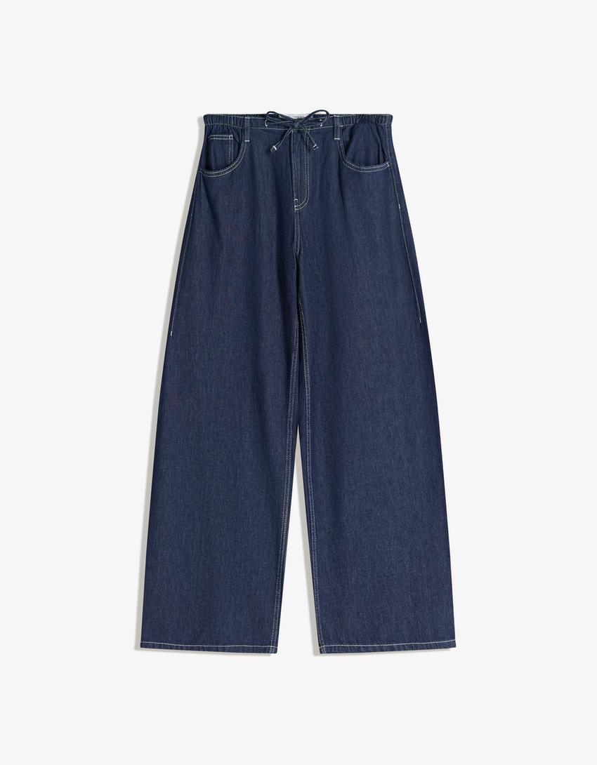 Jeans wide leg cordon-Marine