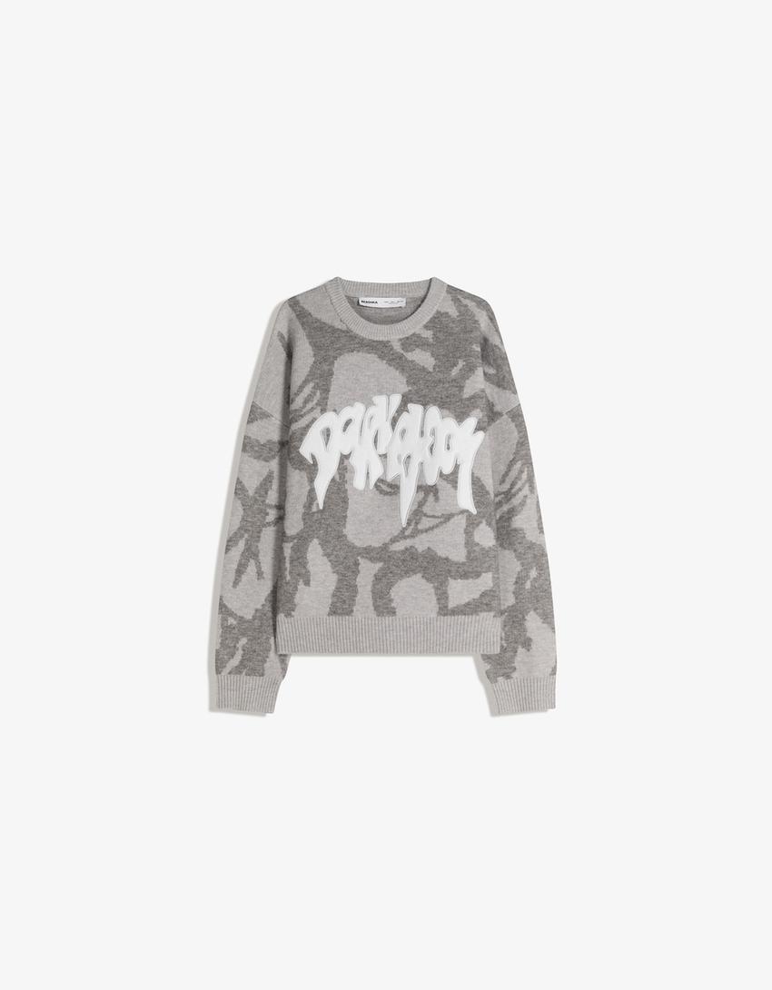 Embroidered print jumper-Grey