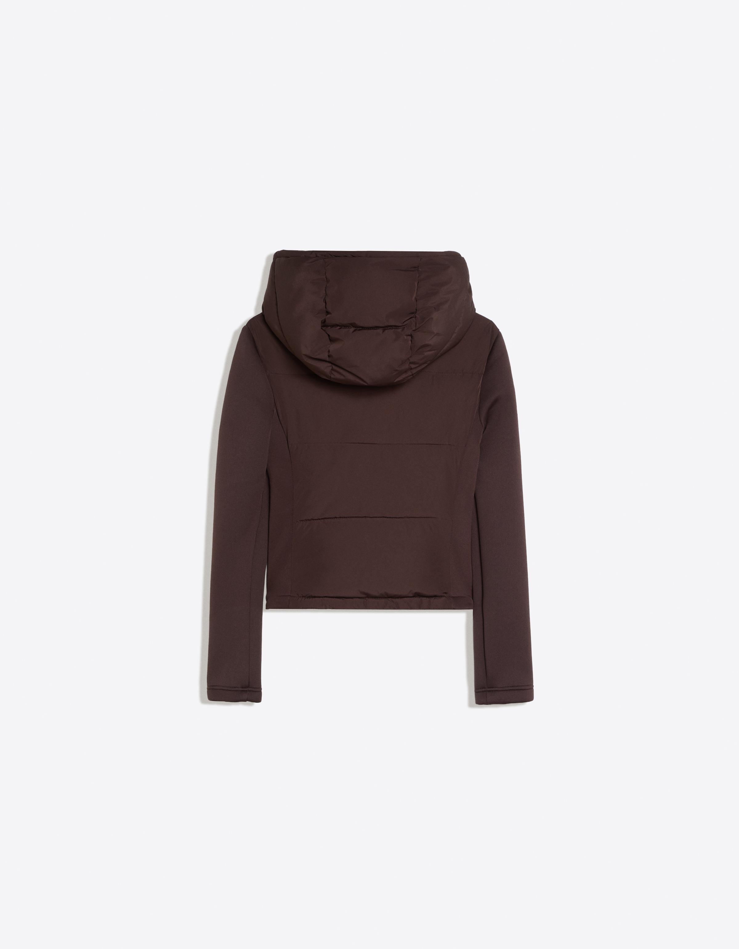 Hooded scuba-fabric mix jacket — Brown
