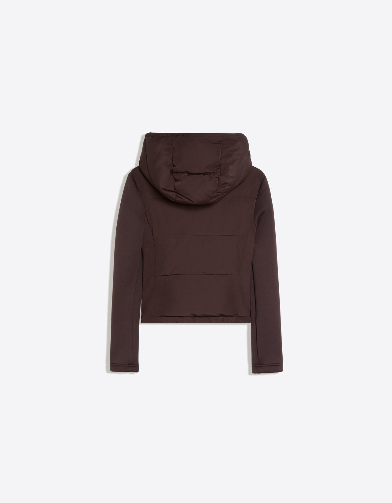 Hooded scuba-fabric mix jacket — Brown
