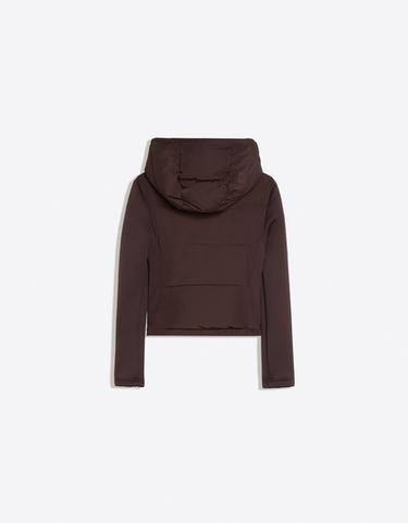 Hooded scuba-fabric mix jacket — Brown 6