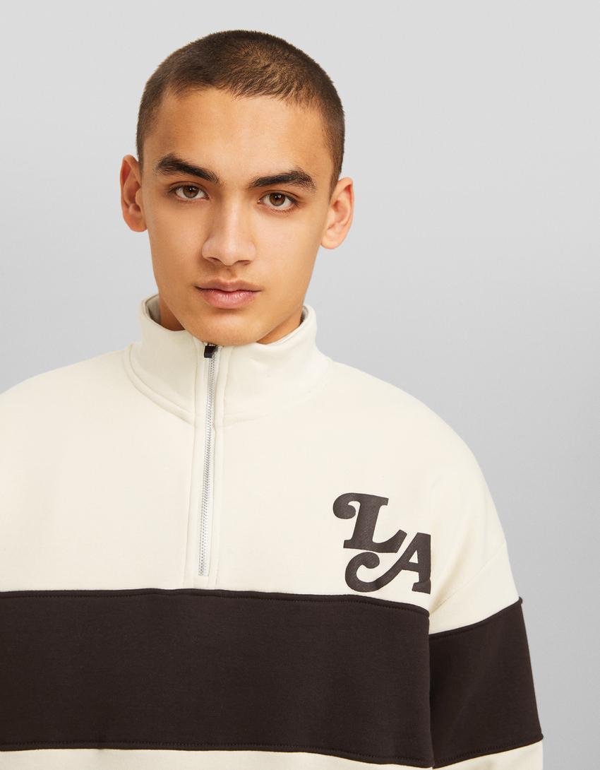 سويت شيرت برقبة عالية وسحّاب-أبيض مطفي-2